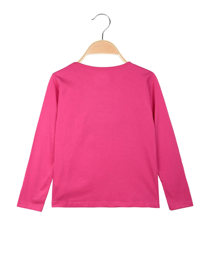 T-shirt da ragazza a maniche lunghe con logo - fucsia