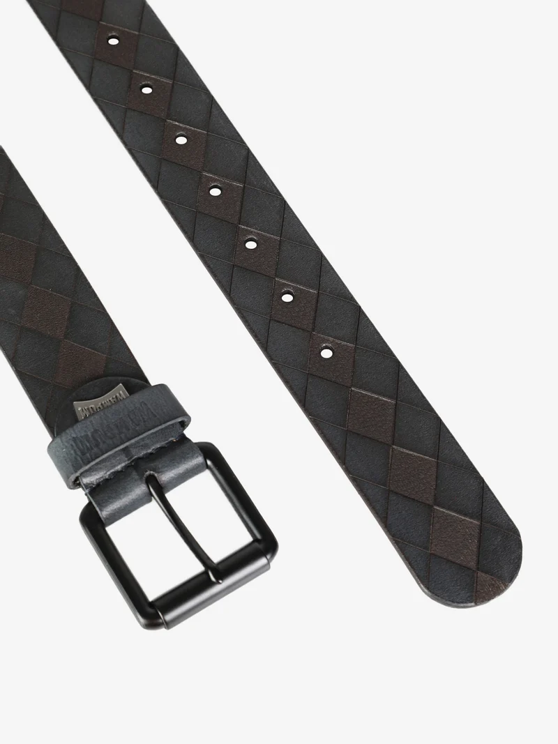Cintura in pelle da uomo con fantasia geometrica - blu scuro