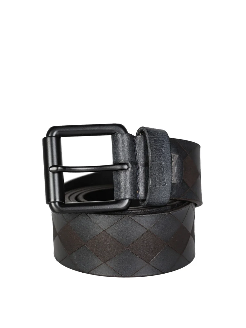 Cintura in pelle da uomo con fantasia geometrica - blu scuro