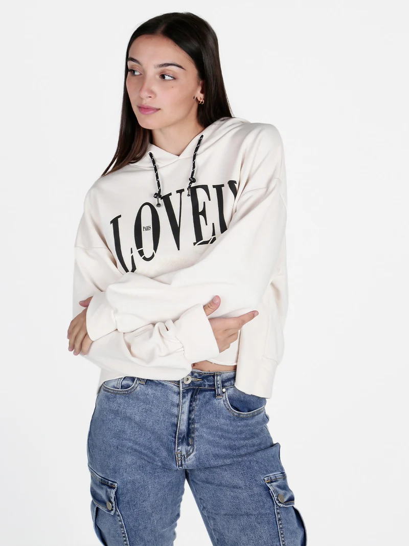Felpa donna oversize con cappuccio - panna