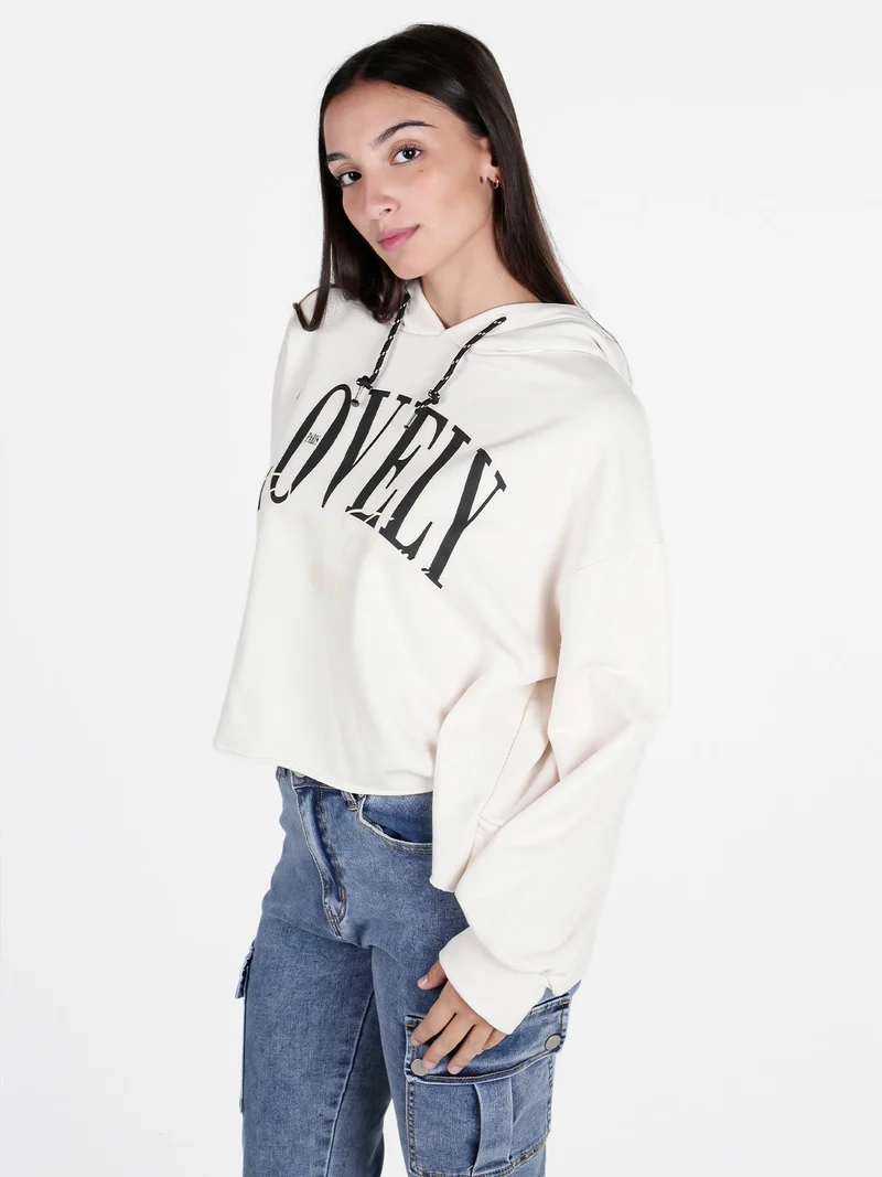 Felpa donna oversize con cappuccio - panna