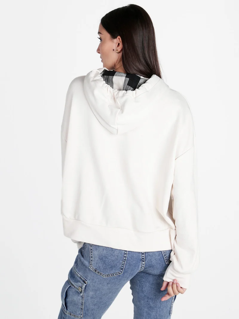 Felpa donna oversize con cappuccio - panna