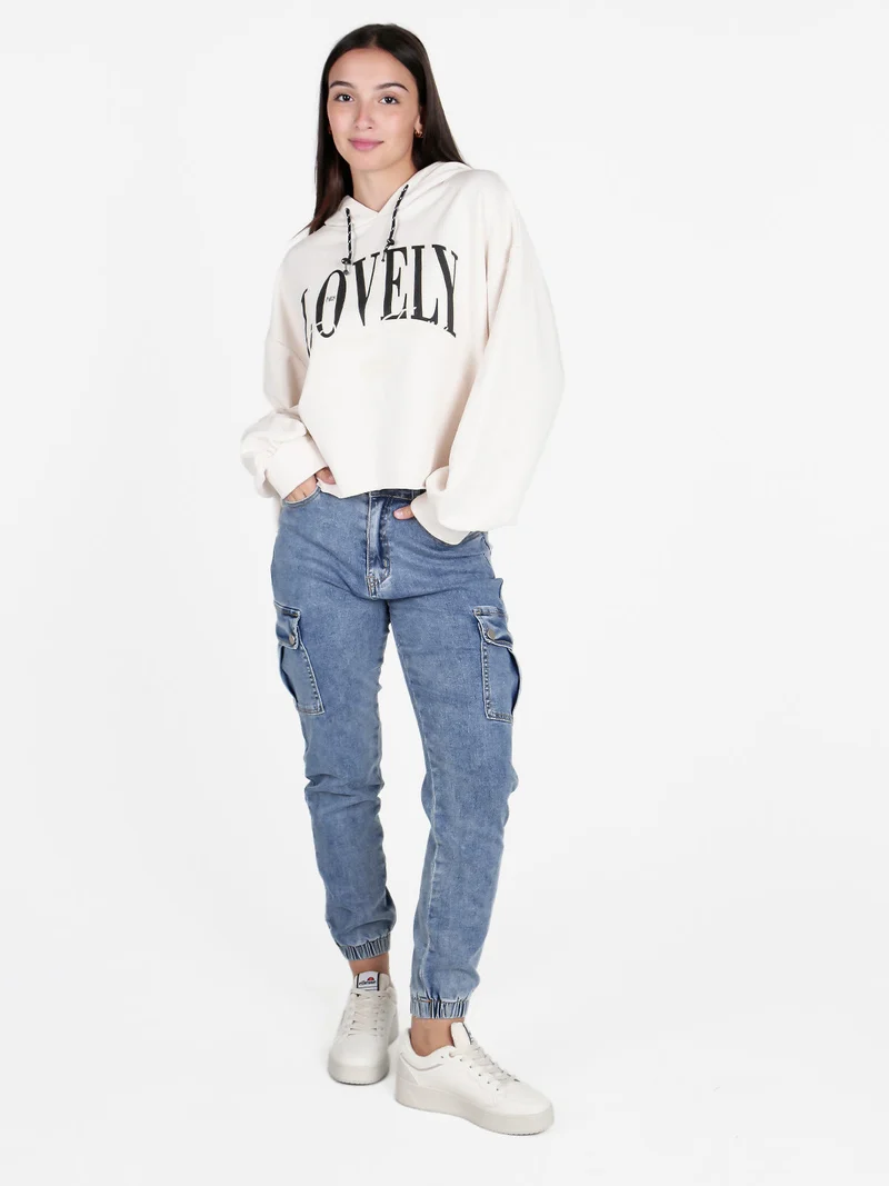Felpa donna oversize con cappuccio - panna
