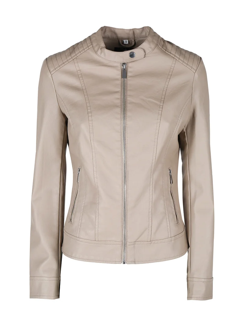 Giubbino donna in ecopelle con zip - beige
