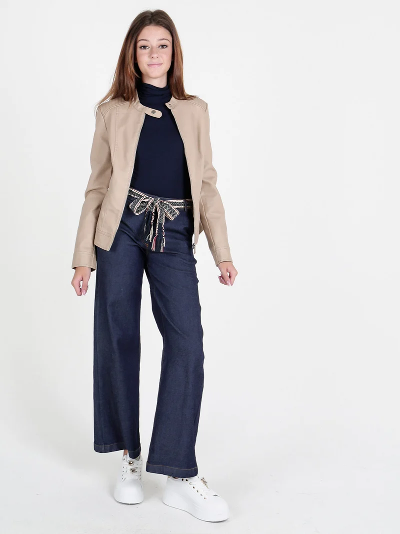 Giubbino donna in ecopelle con zip - beige