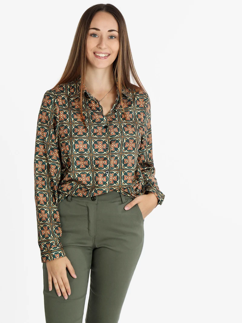 Camicia donna con stampa - verde