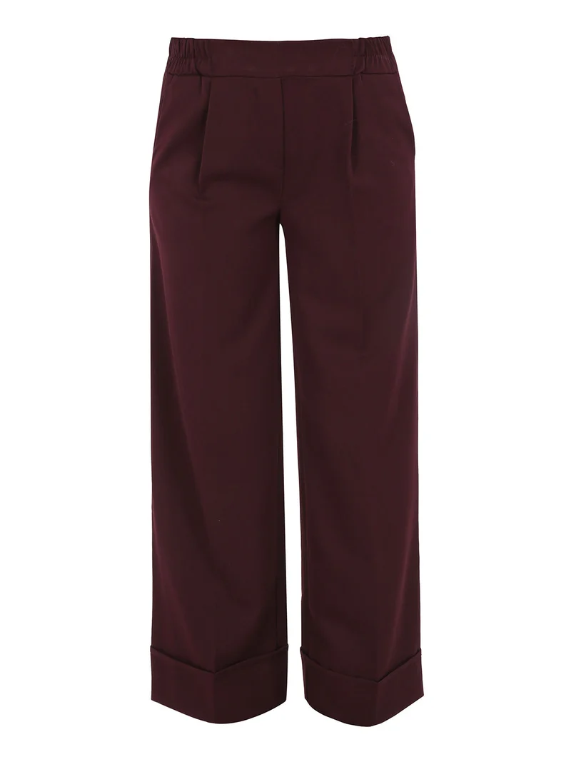 Pantaloni donna a gamba larga con risvolto - bordeaux