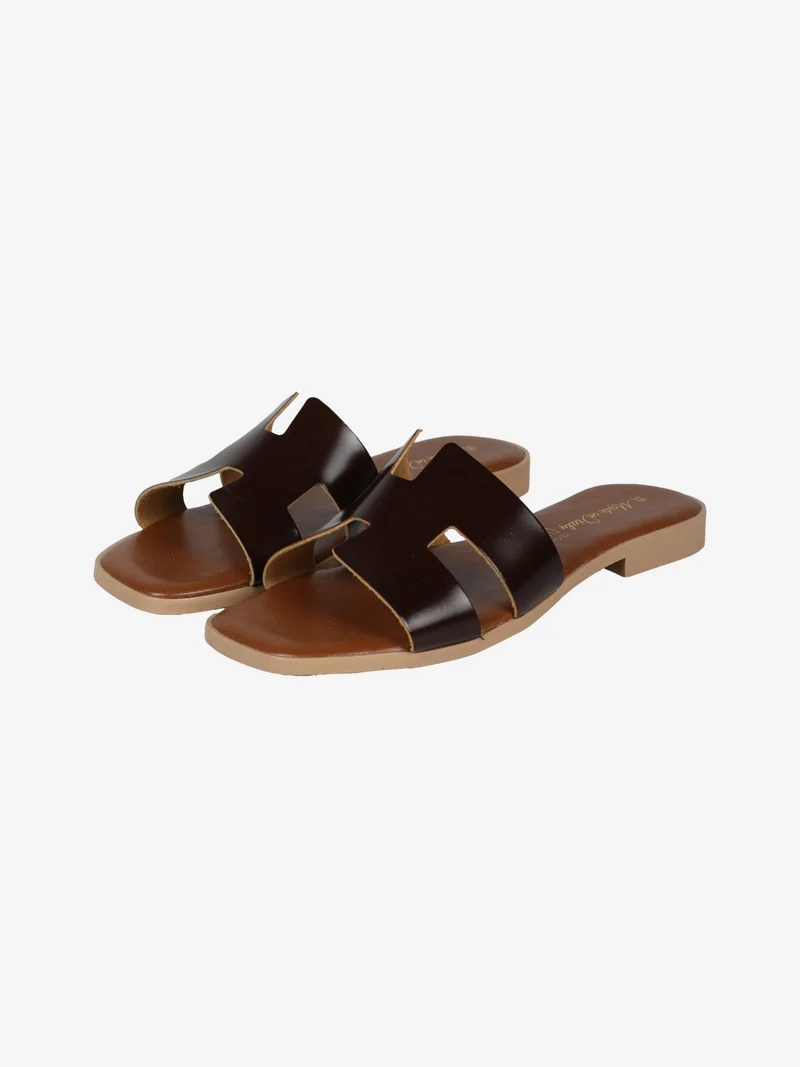 Ciabatte basse da donna con fascia in pelle - moro