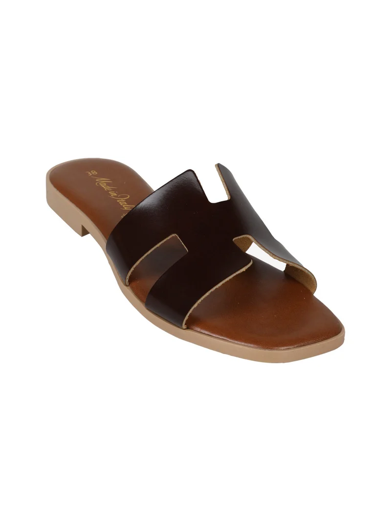 Ciabatte basse da donna con fascia in pelle - moro