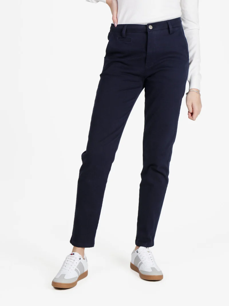 Pantaloni donna in cotone a gamba dritta - blu scuro