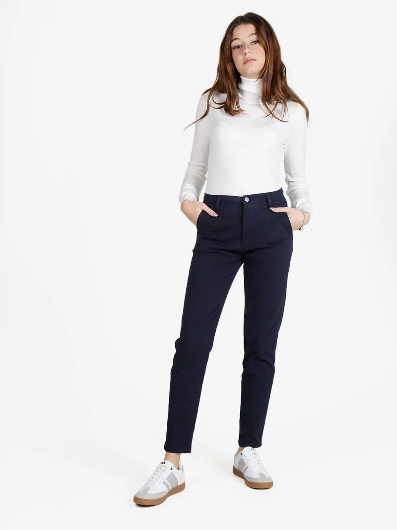 Pantaloni donna in cotone a gamba dritta - blu scuro
