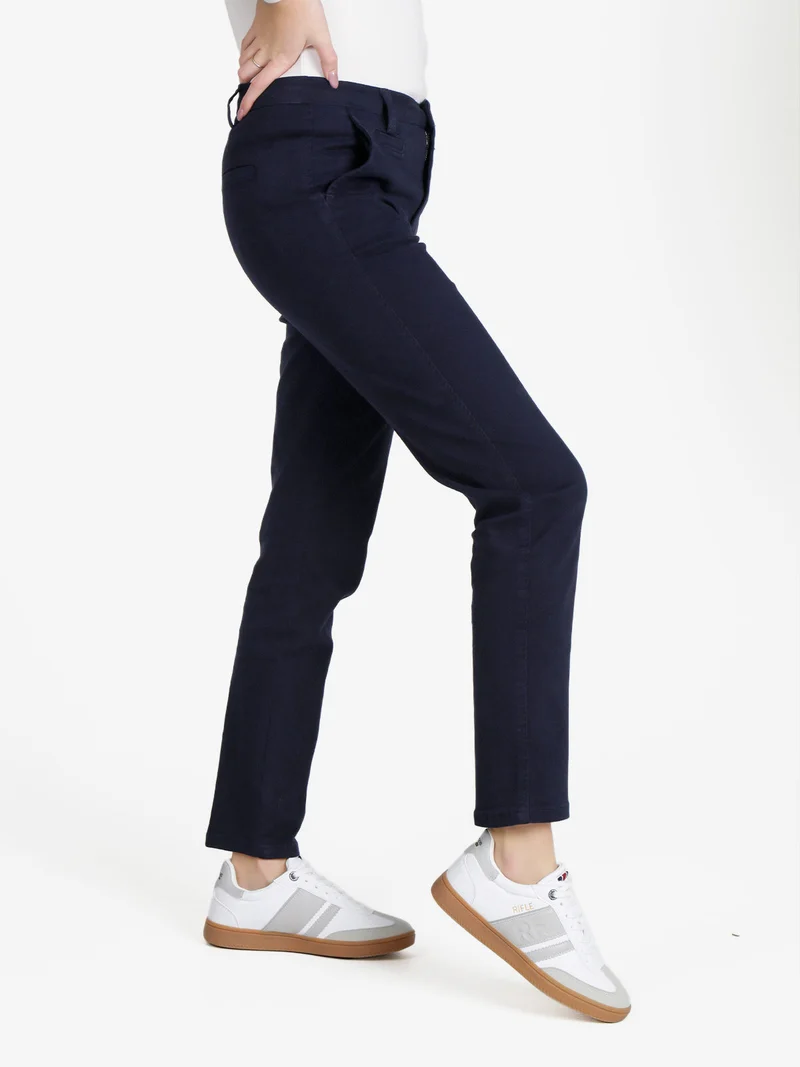 Pantaloni donna in cotone a gamba dritta - blu scuro