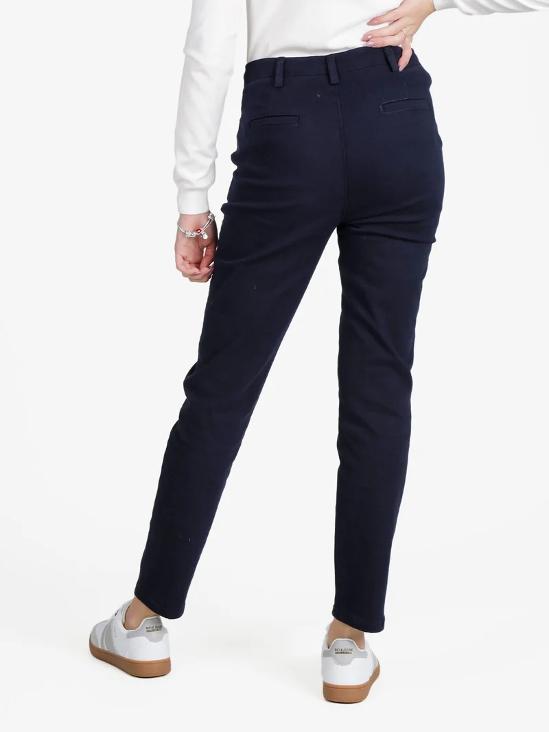 Pantaloni donna in cotone a gamba dritta - blu scuro