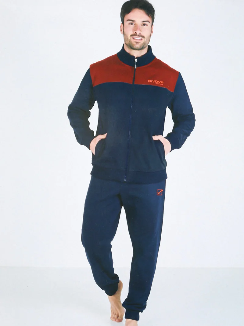 Completo tuta 2 pezzi felpata da uomo full zip - bordeaux