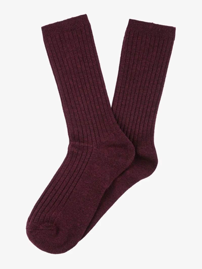 Calze lunghe donna a coste in misto cashmere - bordeaux