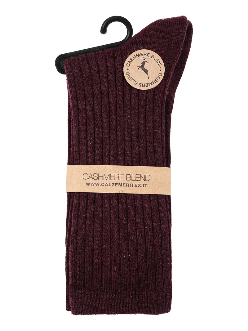 Calze lunghe donna a coste in misto cashmere - bordeaux