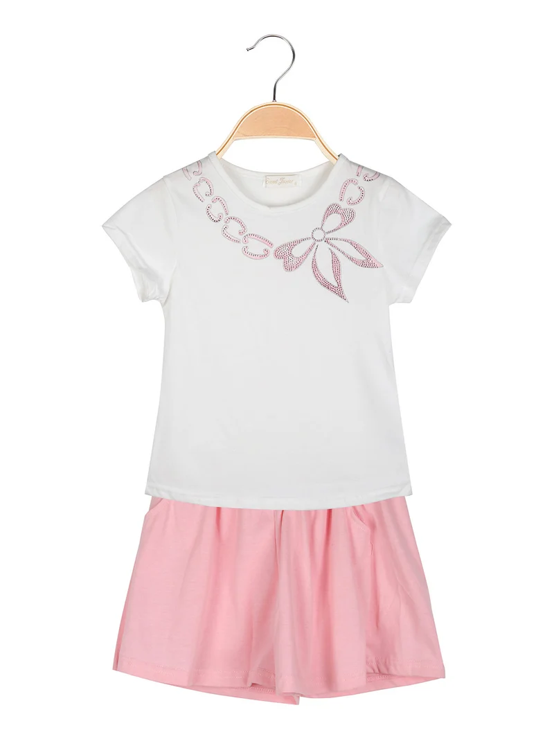 Completo da bambina 2 pezzi con t-shirt e shorts - rosa