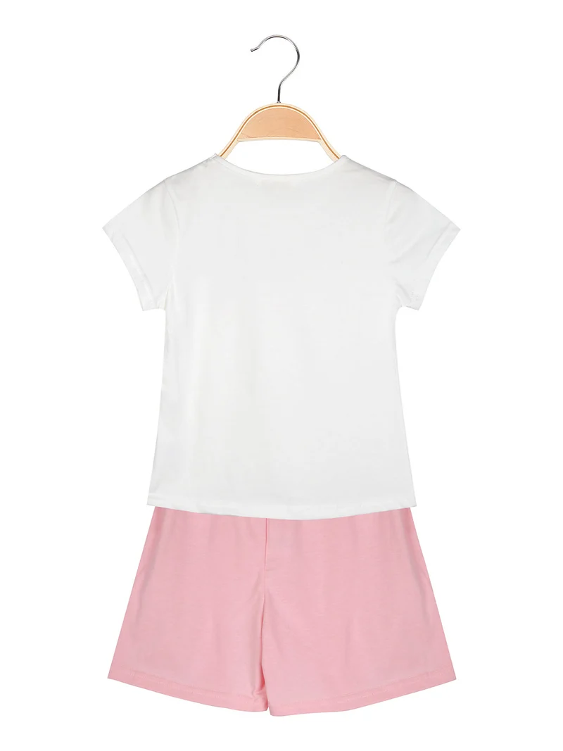 Completo da bambina 2 pezzi con t-shirt e shorts - rosa
