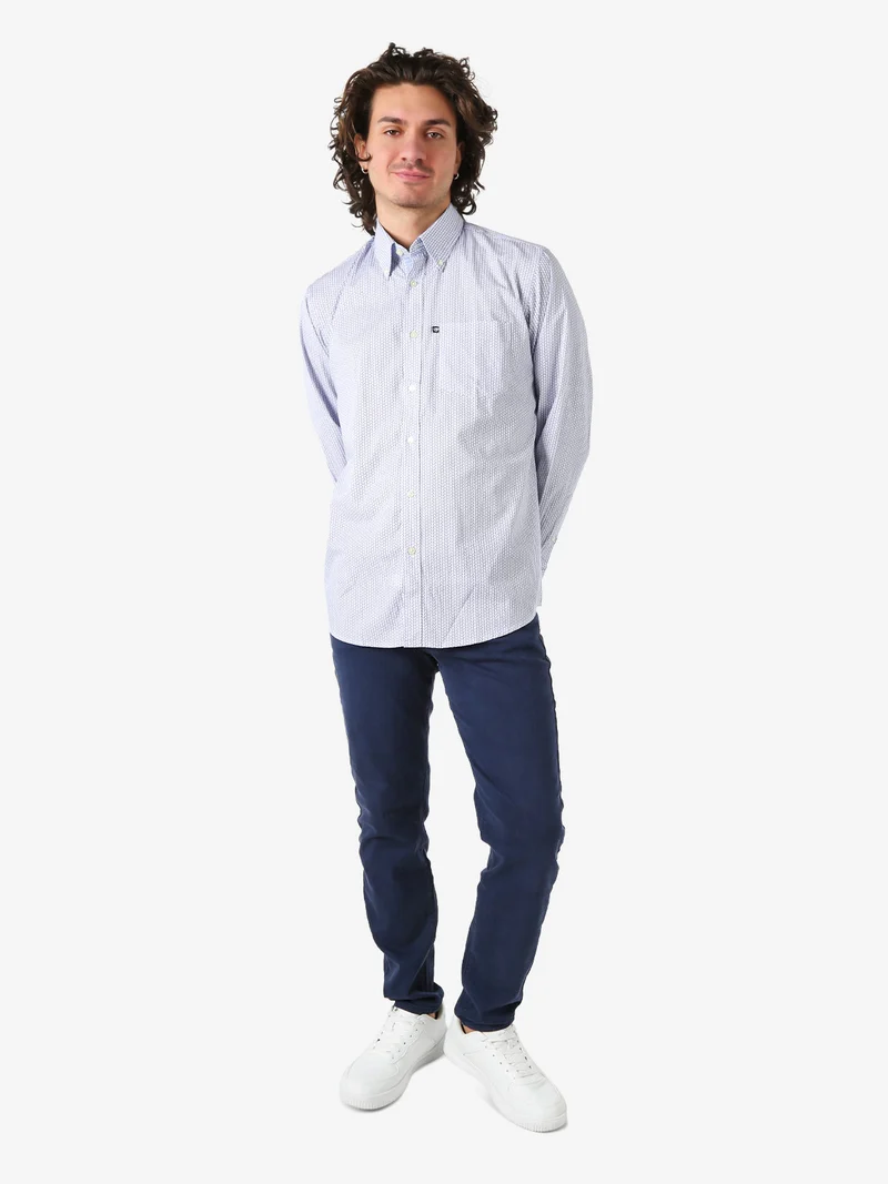 Camicia da uomo in cotone stretch a maniche lunghe con taschino - multicolore