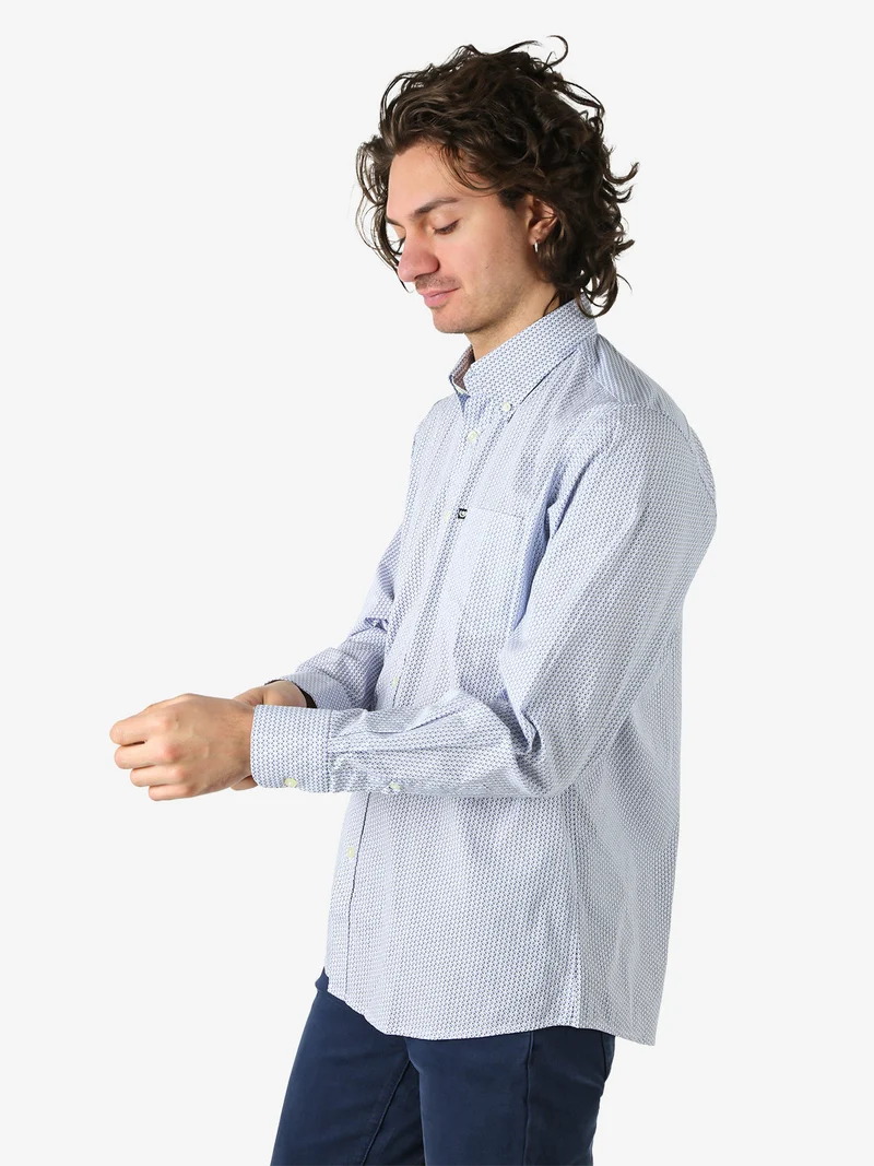 Camicia da uomo in cotone stretch a maniche lunghe con taschino - multicolore