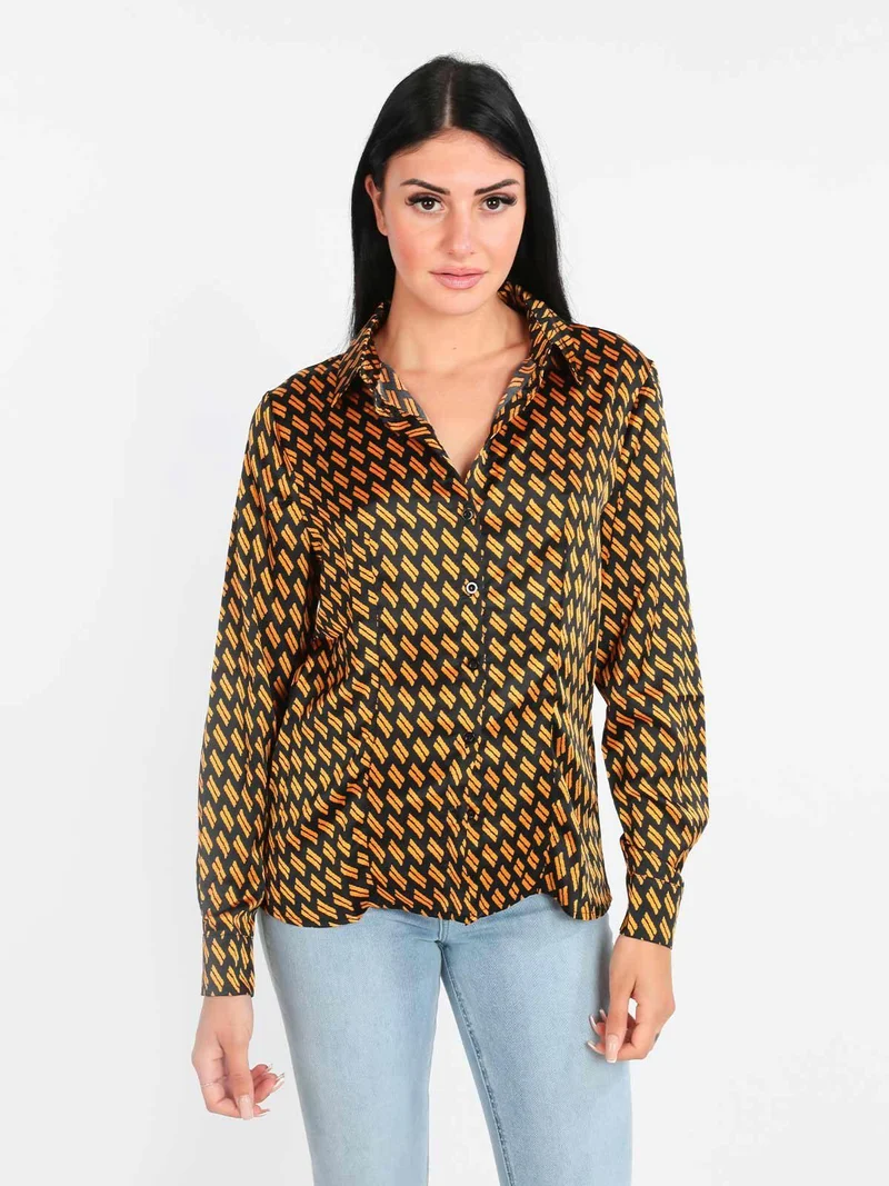 Camicia donna a fantasia manica lunga - senape