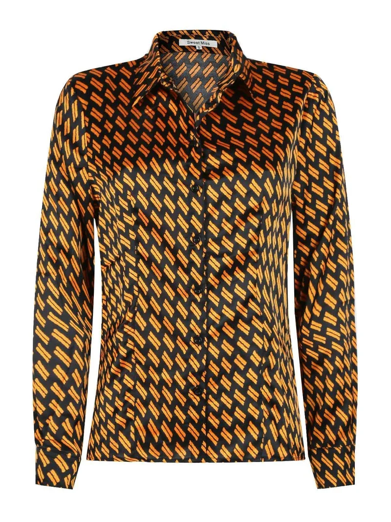 Camicia donna a fantasia manica lunga - senape