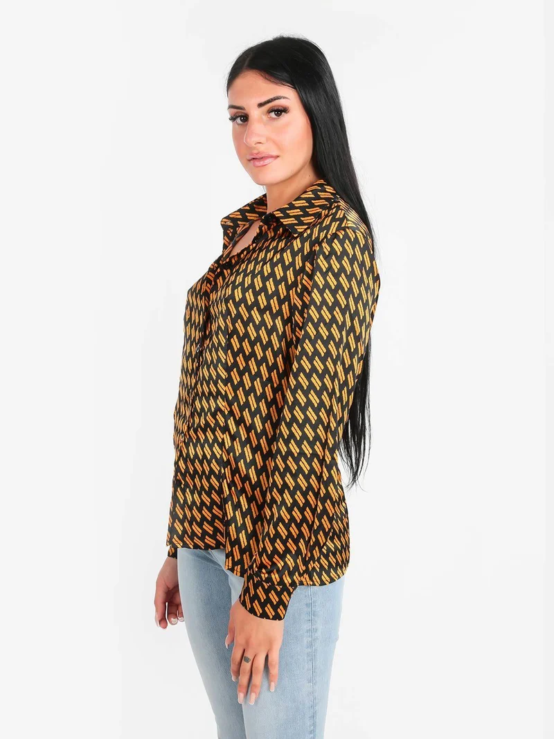 Camicia donna a fantasia manica lunga - senape