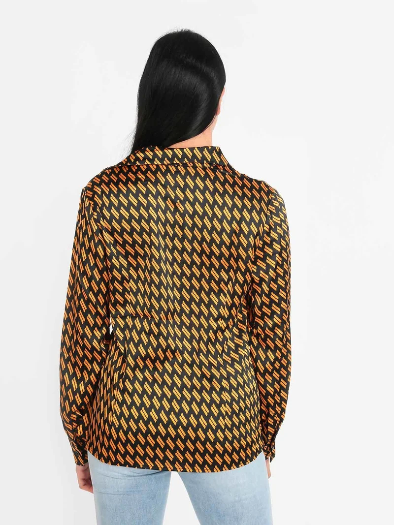 Camicia donna a fantasia manica lunga - senape