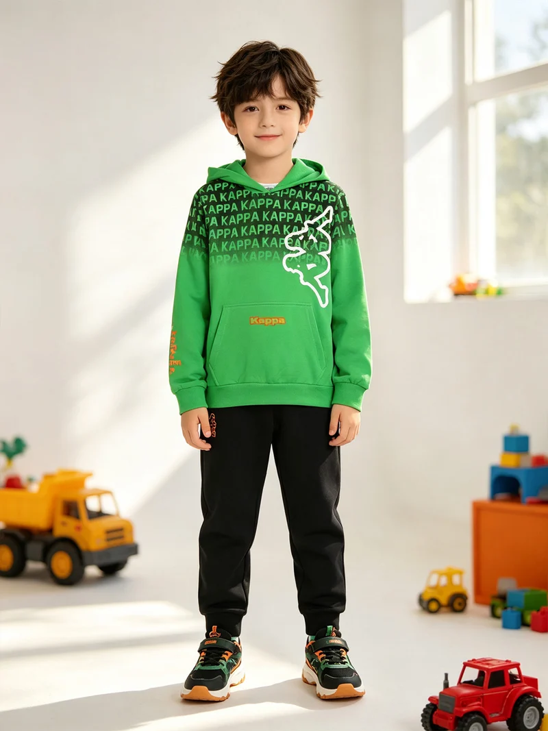 Completo tuta da ragazzo 2 pezzi con cappuccio e logo - verde