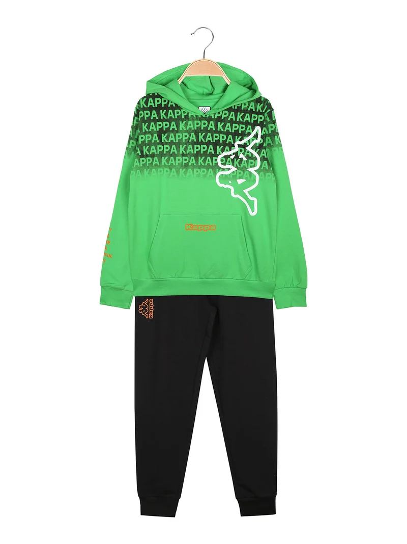 Completo tuta da ragazzo 2 pezzi con cappuccio e logo - verde