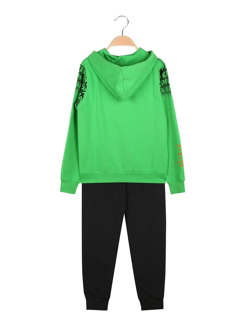 Completo tuta da ragazzo 2 pezzi con cappuccio e logo - verde