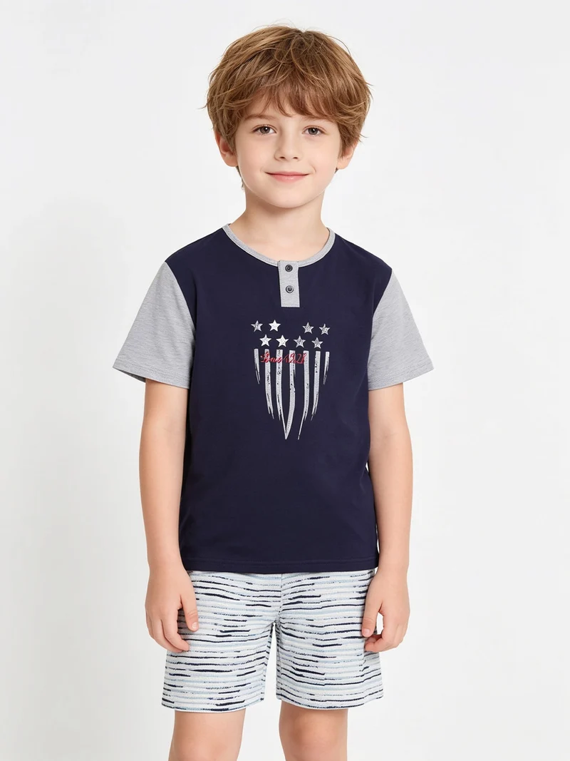 Pigiama corto da bambino in cotone - blu scuro