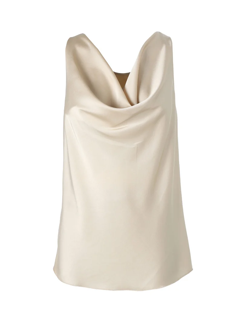 Top donna effetto raso con scollo a cascata - beige