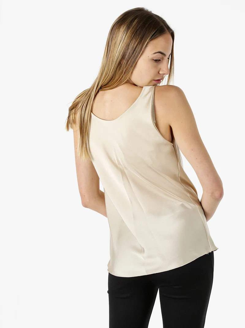 Top donna effetto raso con scollo a cascata - beige