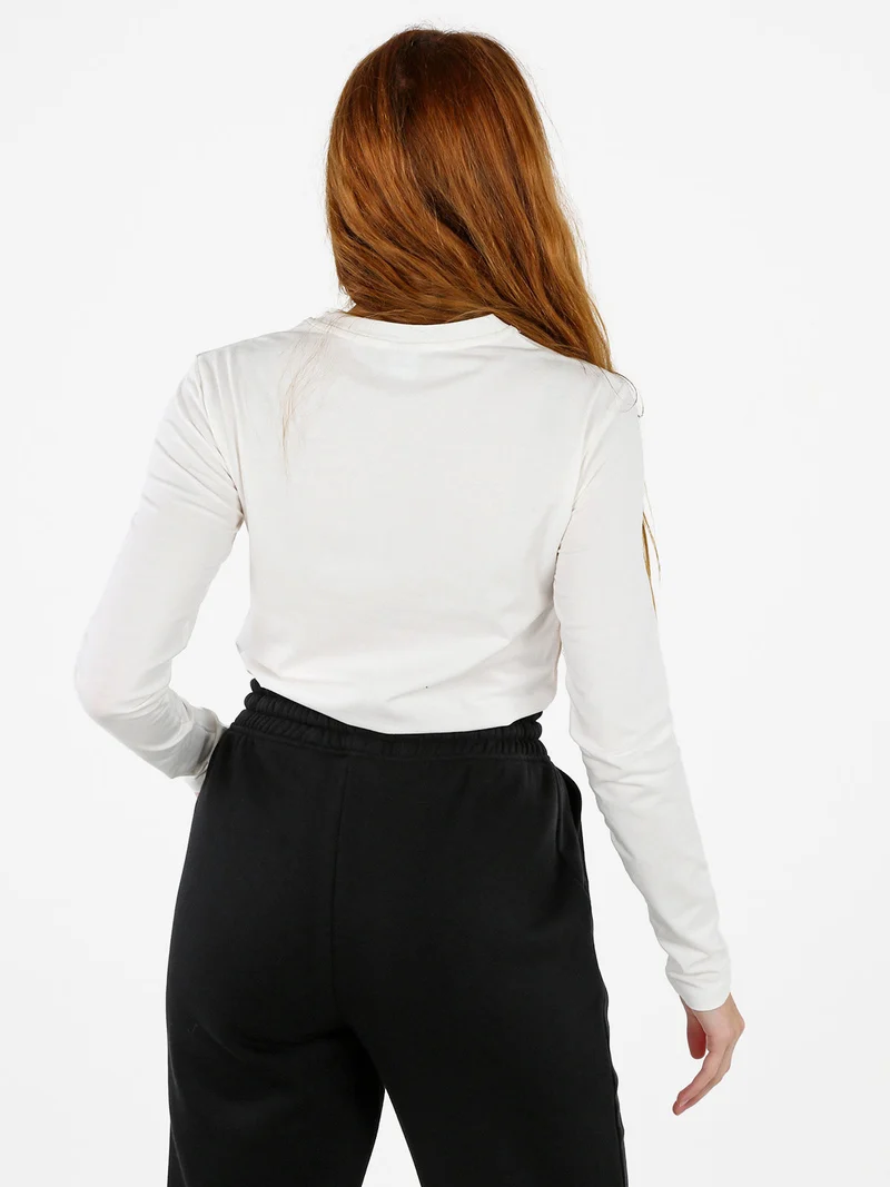 T-shirt girocollo da donna a maniche lunghe in cotone - bianco