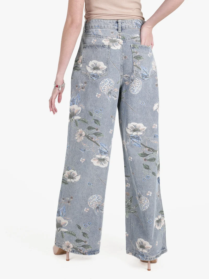 Jeans donna fiorati a gamba larga - jeans