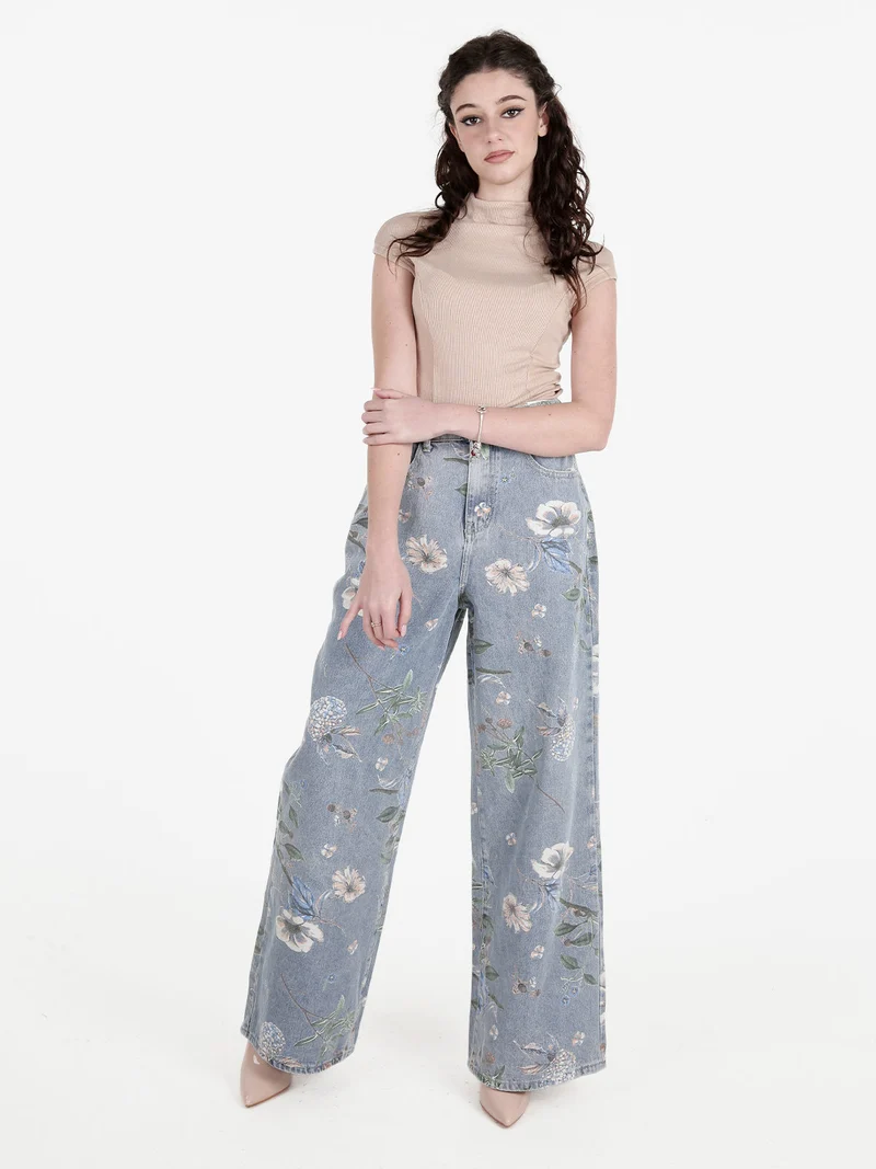 Jeans donna fiorati a gamba larga - jeans