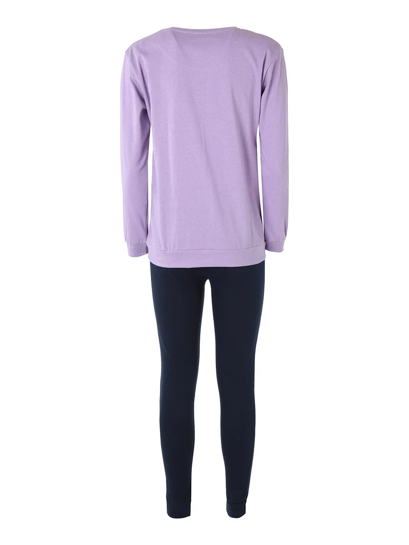 Pigiama lungo da donna in misto cotone jersey - lilla