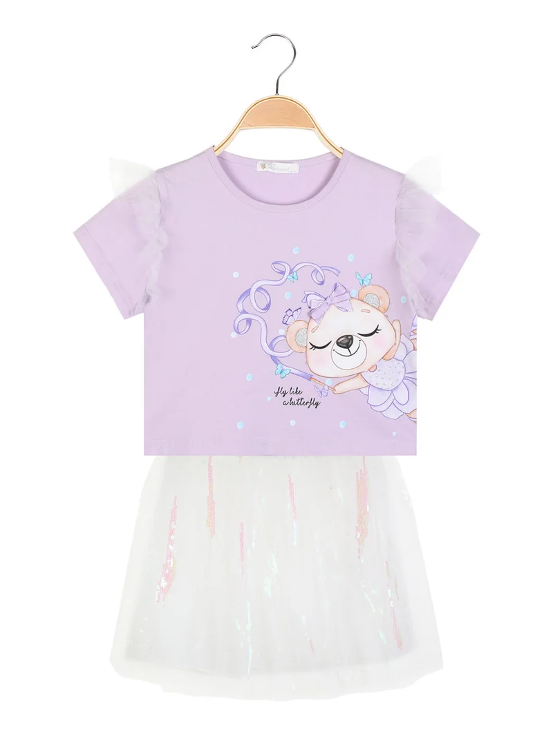 Completo elegante da bambina con gonna in tulle - lilla