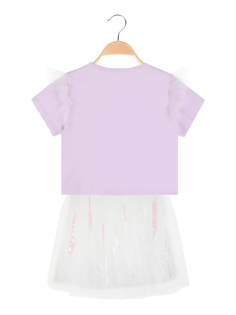 Completo elegante da bambina con gonna in tulle - lilla