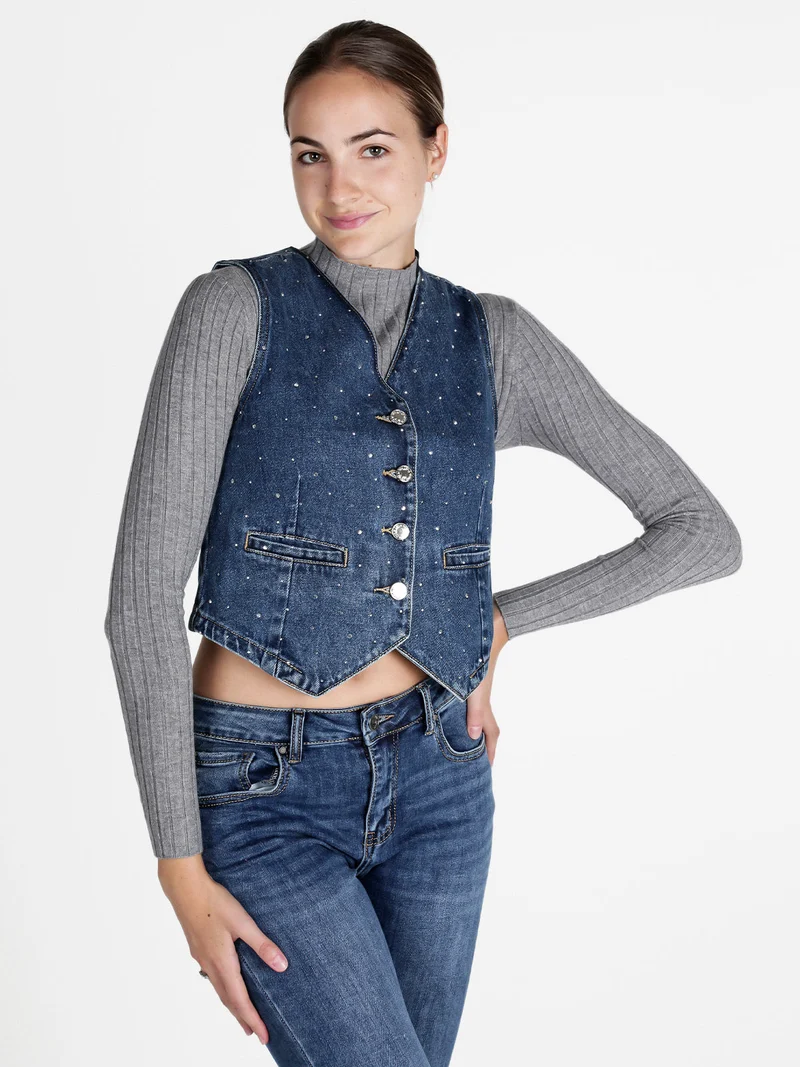 Gilet donna in jeans con strass - jeans