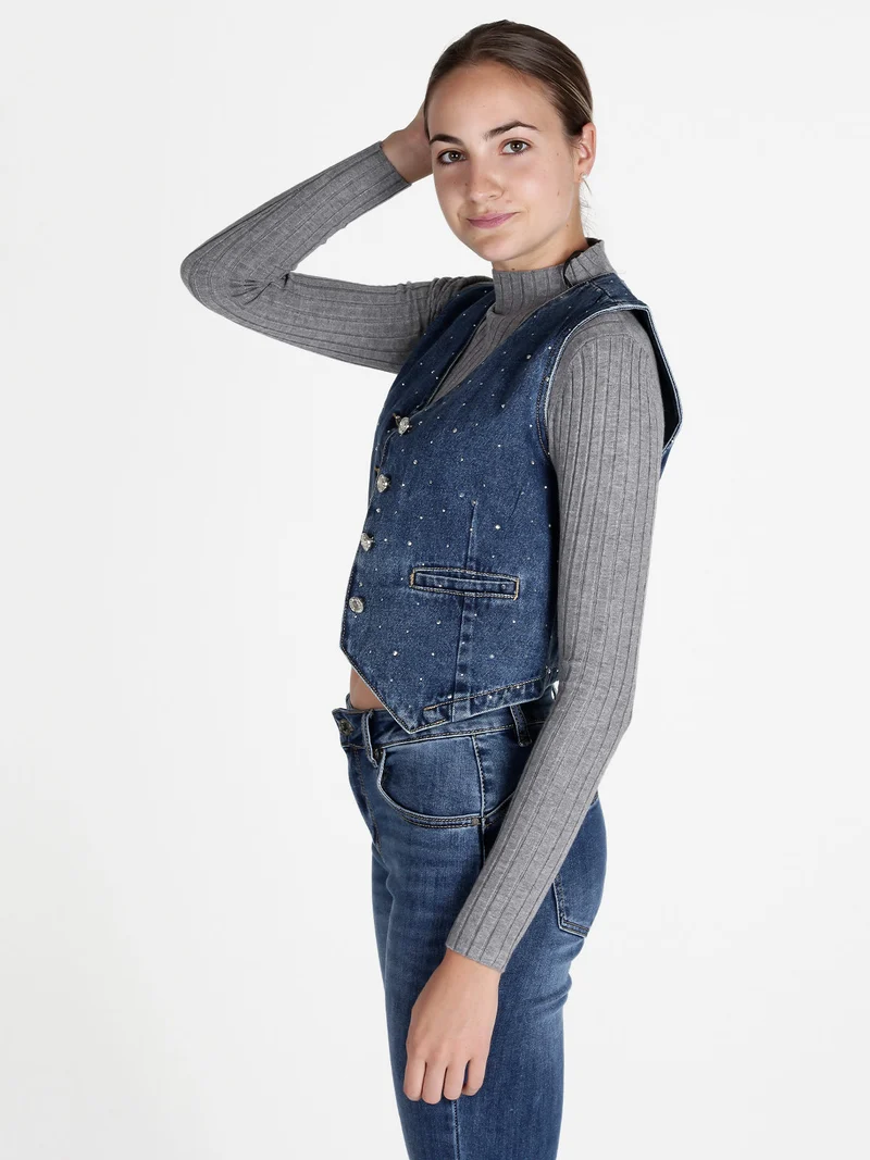 Gilet donna in jeans con strass - jeans