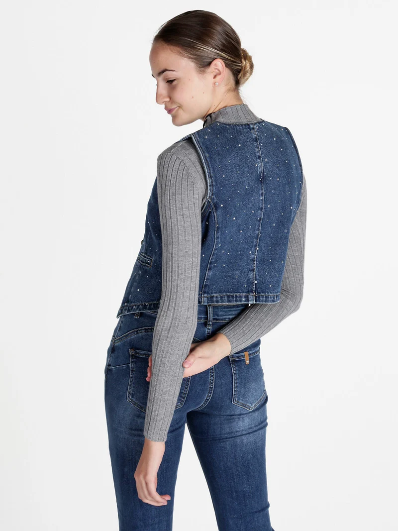 Gilet donna in jeans con strass - jeans
