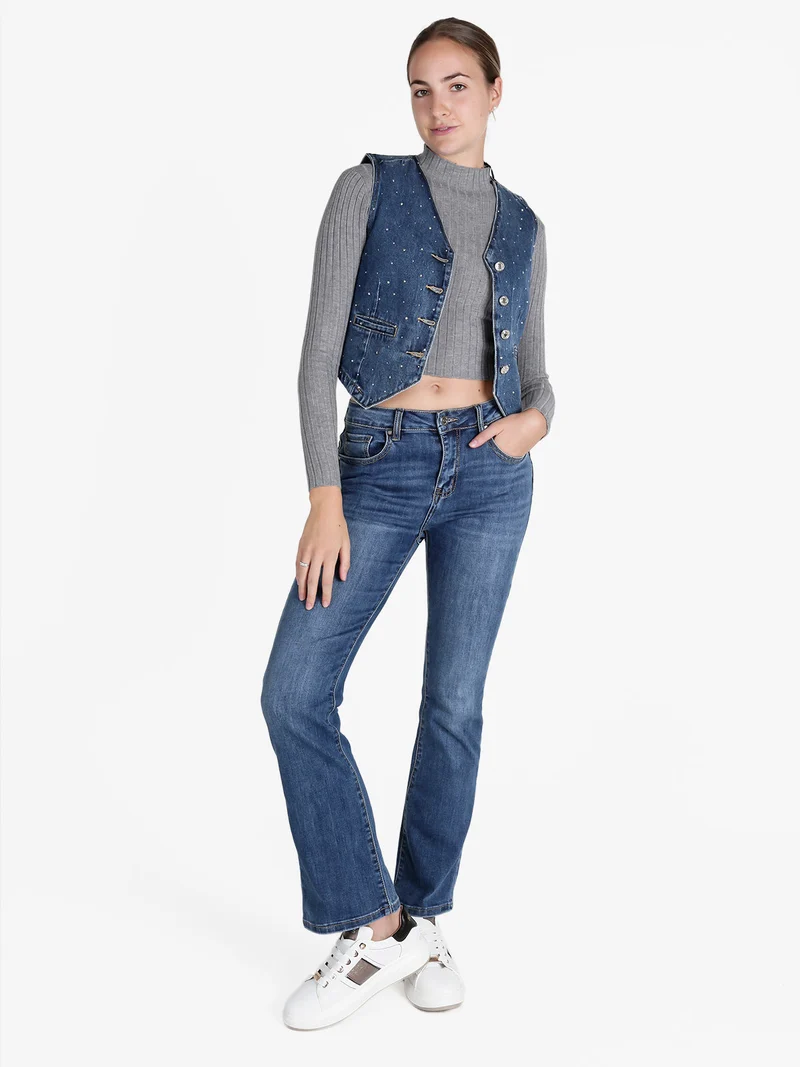 Gilet donna in jeans con strass - jeans