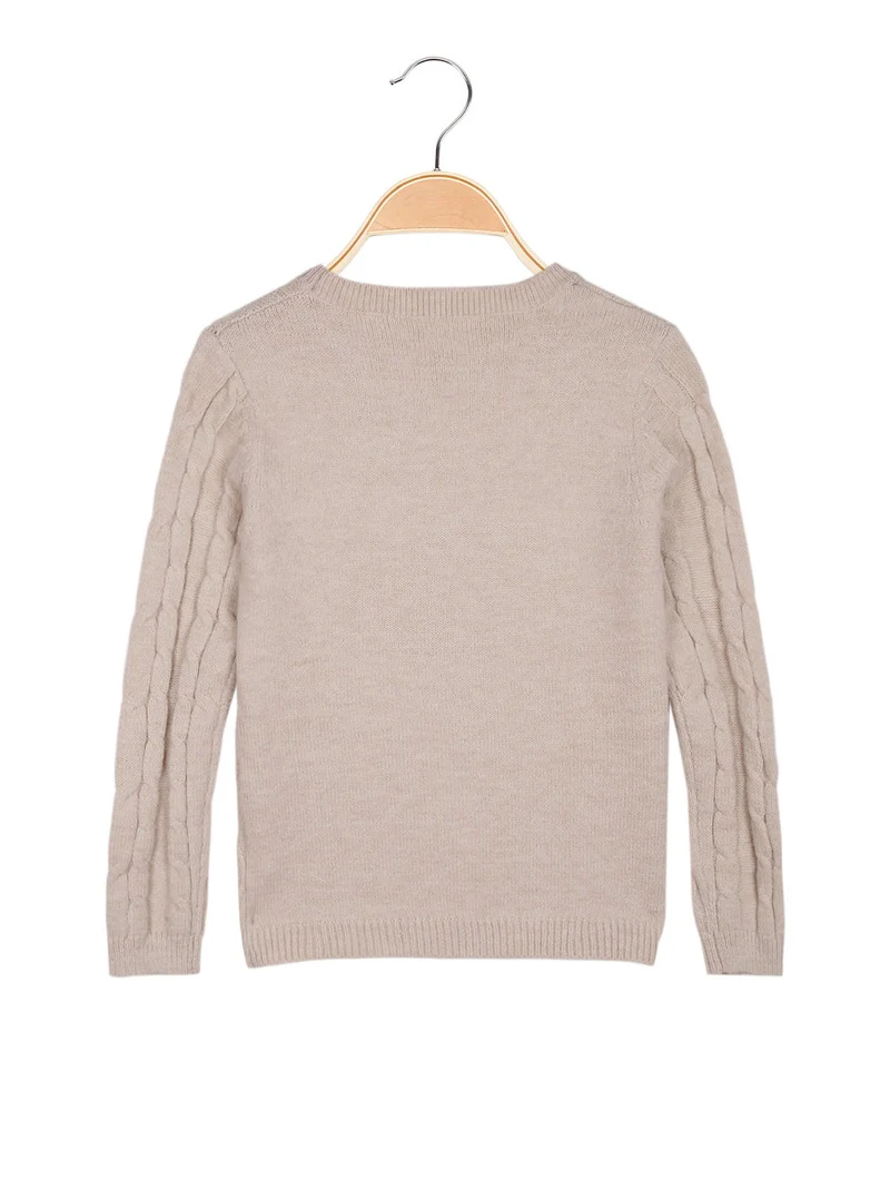 Maglione a treccia da bambina con sciarpa - beige