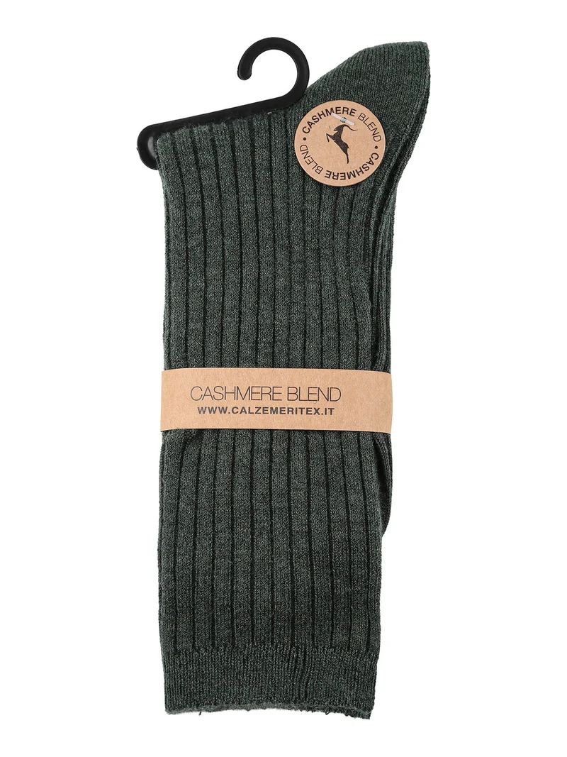 Calze lunghe donna a coste in misto cashmere - verde