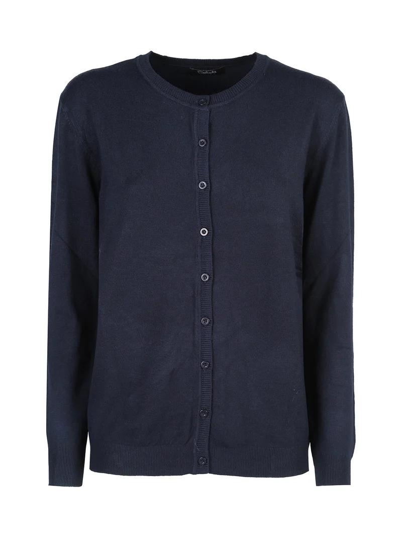 Cardigan girocollo da donna in maglia - blu scuro