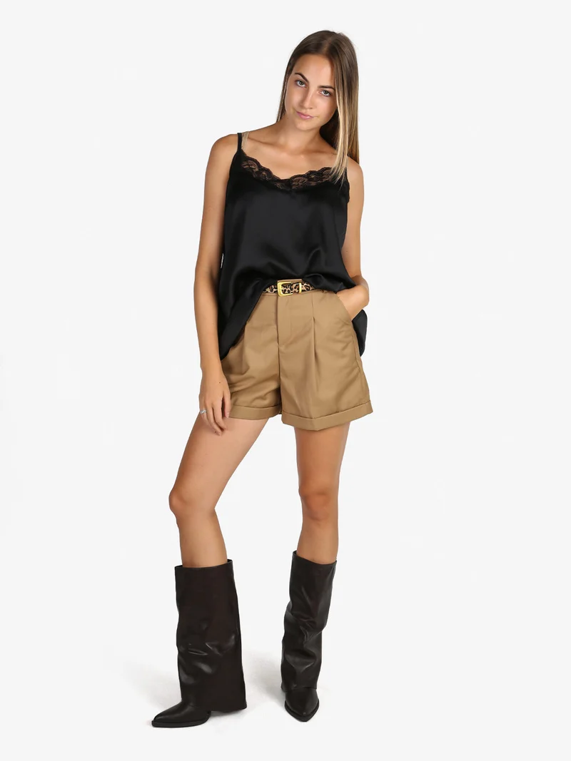 Top donna effetto raso con pizzo - nero