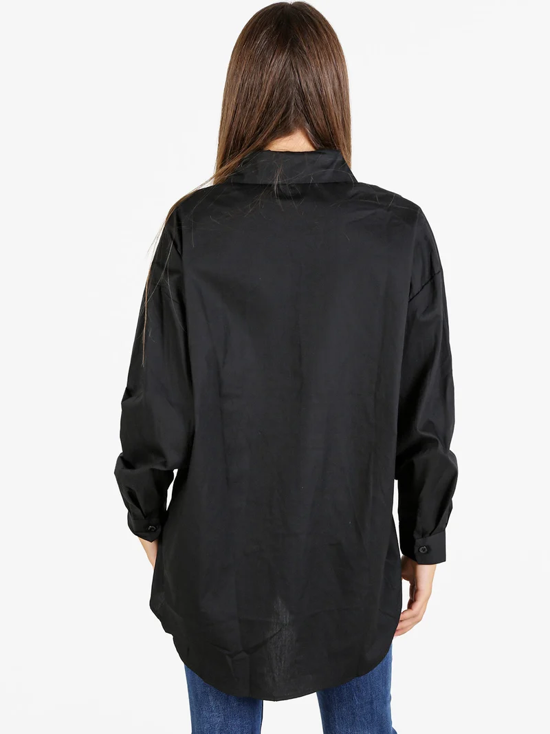 Camicia donna oversize con strass a maniche lunghe - argento