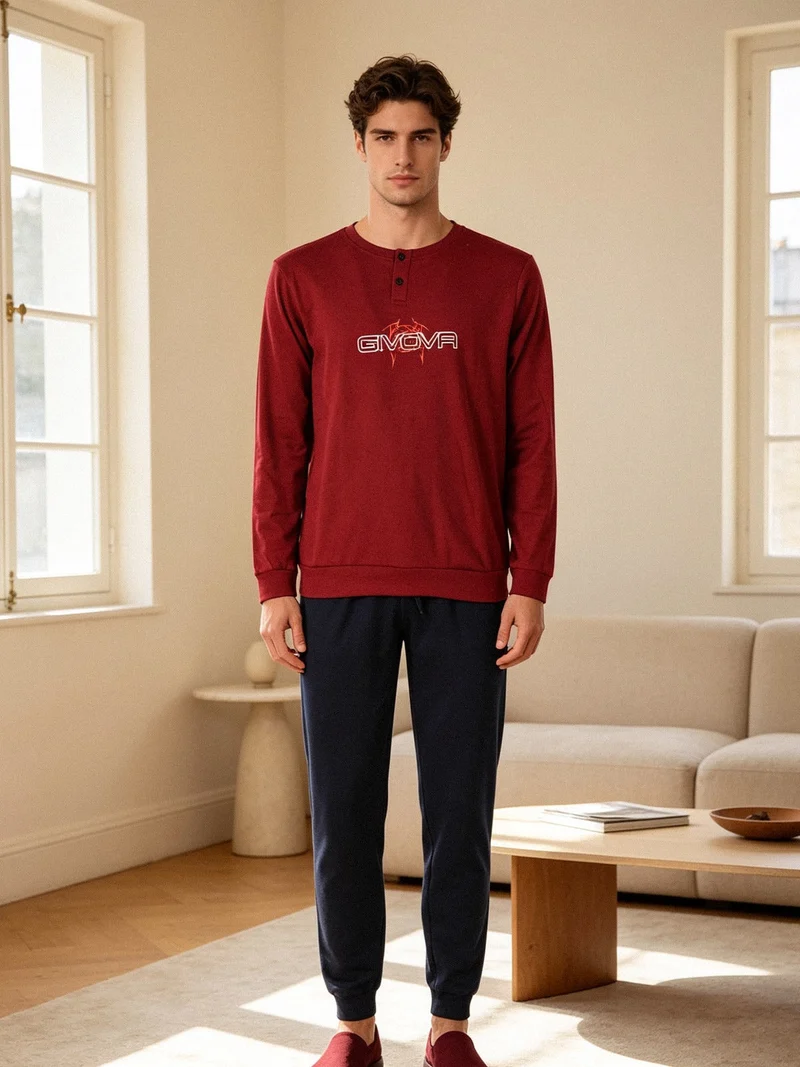 Pigiama uomo in misto cotone interlock con logo - bordeaux
